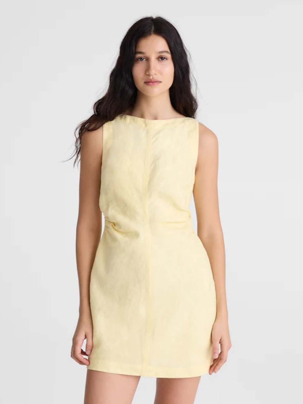 MADEWELL Boatneck Shirred Mini Dress in 100% Linen, Size 0
